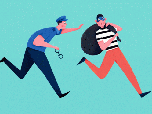 A Cartoon Of A Police Officer Chasing A Thief GIF