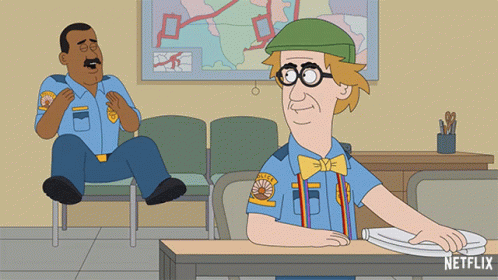 A Cartoon Of A Police Officer Sitting In A Chair With A Netflix Logo On The Bottom GIF