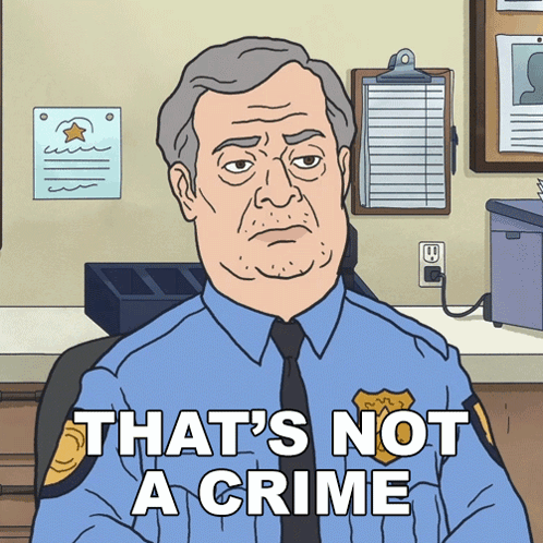 A Cartoon Of A Police Officer With The Words That 'S Not A Crime GIF