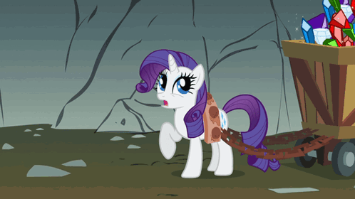A Cartoon Of A Pony Pulling A Cart With Crystals GIF