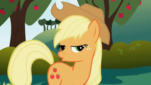 Cartoon Pony Wearing Hat With Apples GIF