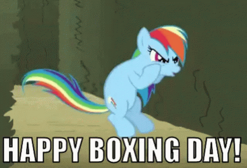 A Cartoon Of A Pony With The Words Happy Boxing Day Below It GIF
