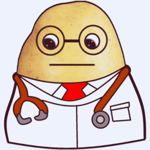 A Cartoon Of A Potato Dressed As A Doctor With Glasses And A Stethoscope Around His Neck GIF