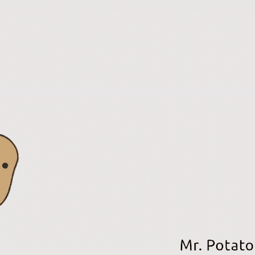 A Cartoon Of A Potato With A Speech Bubble That Says " I Here " GIF