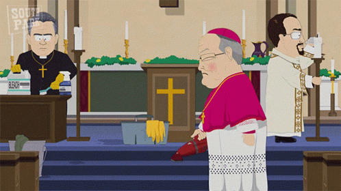 A Cartoon Of A Priest And A Bishop With South Park Written On The Bottom GIF