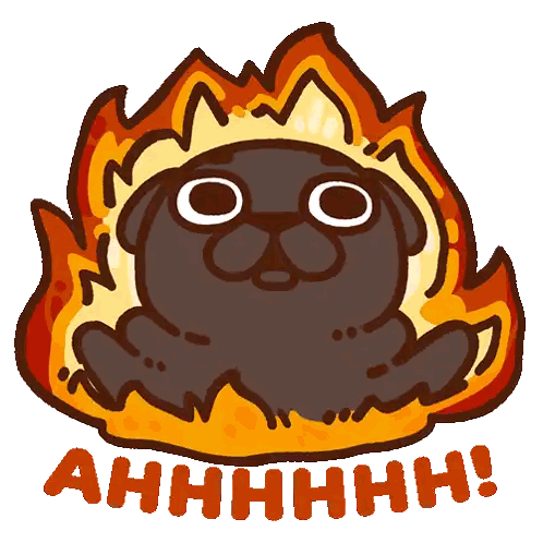 a cartoon of a pug surrounded by flames with the words ahhhh
