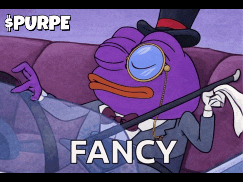 A Cartoon Of A Purple Frog Wearing A Top Hat And Glasses Says Fancy GIF
