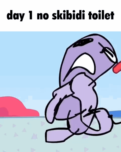 A Cartoon Of A Purple Monster With The Words Day 1 No Skibidi Toilet GIF