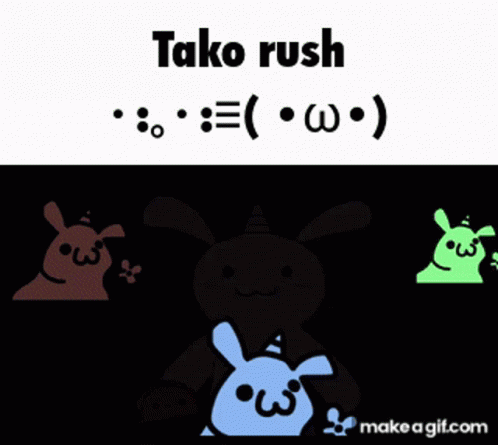 A Cartoon Of A Purple Rabbit With A Unicorn Horn And The Words Tako Rush Below It GIF