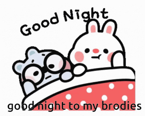 A Cartoon Of A Rabbit And A Teddy Bear Saying Good Night To Their Brodies GIF