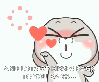 A Cartoon Of A Rabbit Blowing A Heart With The Words And Lots Of Kisses Back To You Baby GIF