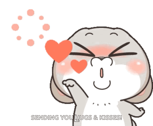 A Cartoon Of A Rabbit Blowing A Heart With The Words " Sending You Hugs & Kisses " Below It GIF