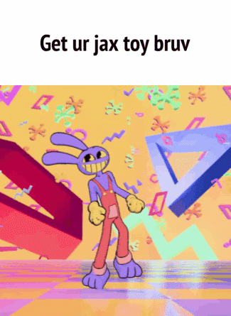 A Cartoon Of A Rabbit Dancing With The Words Get Ur Jax Toy Bruv On The Bottom GIF