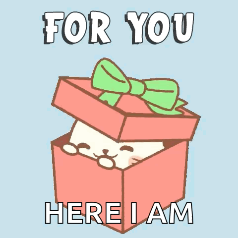 A Cartoon Of A Rabbit In A Box With The Words For You Here I Am GIF
