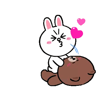 a cartoon of a rabbit kissing a teddy bear with a heart in its mouth