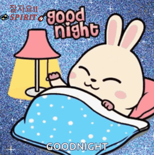 A Cartoon Of A Rabbit Laying In Bed With The Words " Good Night " Written Above It GIF