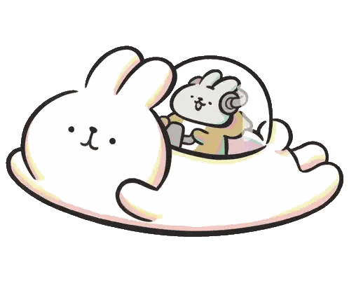 a cartoon of a rabbit laying on a cloud with another rabbit in a space suit