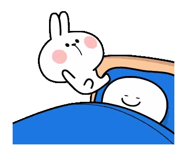 a cartoon of a rabbit laying on top of another rabbit in a bed