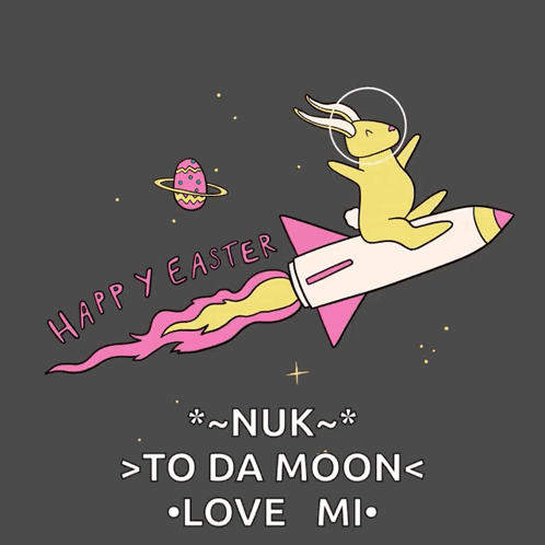 A Cartoon Of A Rabbit On A Rocket With The Words Happy Easter GIF