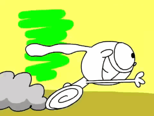 A Cartoon Of A Rabbit Running With Smoke Coming Out Of Its Tail GIF