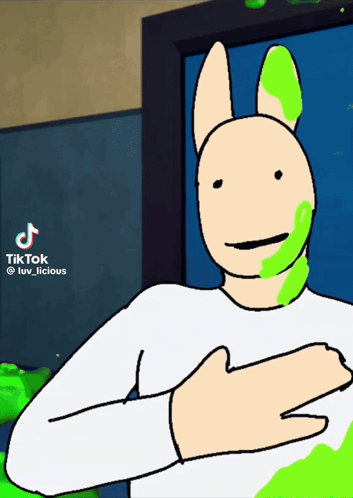 A Cartoon Of A Rabbit With Green Paint On Its Face GIF