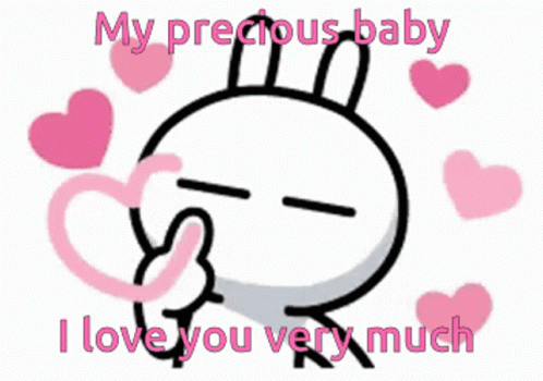 A Cartoon Of A Rabbit With The Words " My Precious Baby I Love You Very Much " Surrounded By Pink Hearts GIF