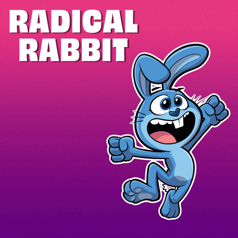 A Cartoon Of A Rabbit With The Words Radical Rabbit Below It GIF