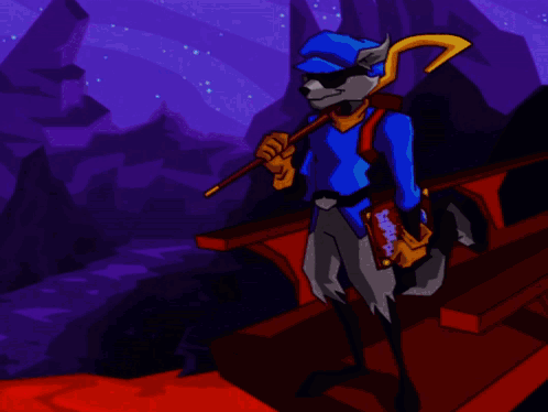 A Cartoon Of A Raccoon Holding A Cane And A Book GIF