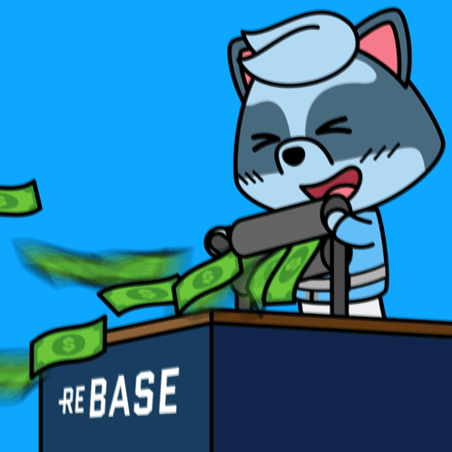 A Cartoon Of A Raccoon On Top Of A Podium That Says Rebase On It GIF