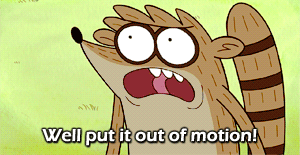 A Cartoon Of A Raccoon With The Words Well Put It Out Of Motion GIF