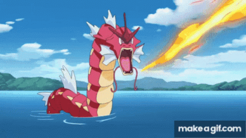A Cartoon Of A Red And Yellow Dragon In The Water With A Make A Gif.com Button Below It GIF