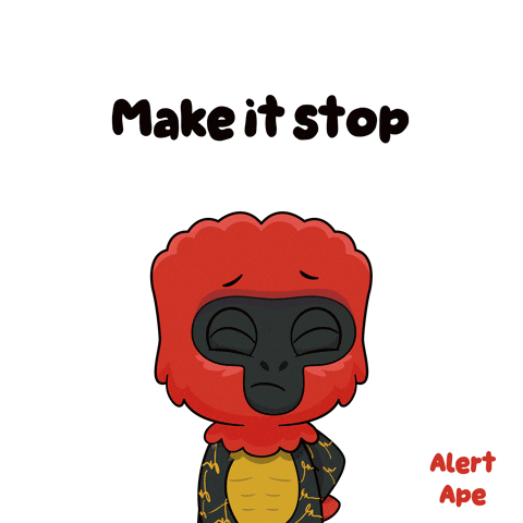 A Cartoon Of A Red Ape With The Words Make It Stop Below It GIF