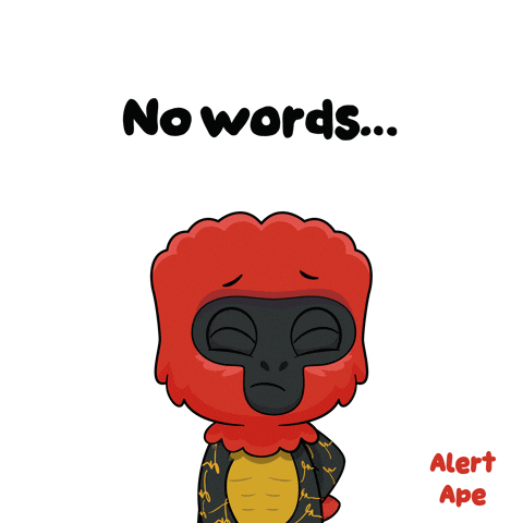 A Cartoon Of A Red Ape With The Words " No Words Alert Ape " Below It GIF