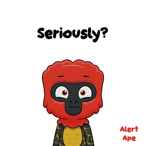 A Cartoon Of A Red Ape With The Words Seriously Above It GIF