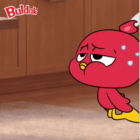 A Cartoon Of A Red Bird With The Word Buldak On The Bottom Right GIF