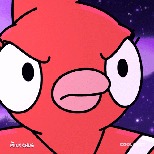 A Cartoon Of A Red Bird With The Words The Milk Chug On The Bottom Right GIF