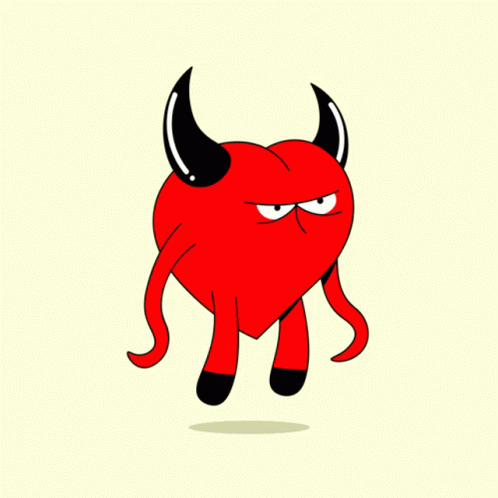 A Cartoon Of A Red Heart With Horns And Arms GIF