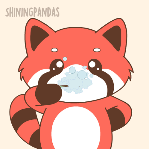 a cartoon of a red panda brushing its teeth with the words shiningpandas above it