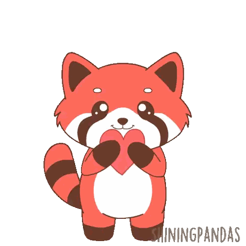 a cartoon of a red panda with hearts coming out of its head and the words shiningpandas on the bottom