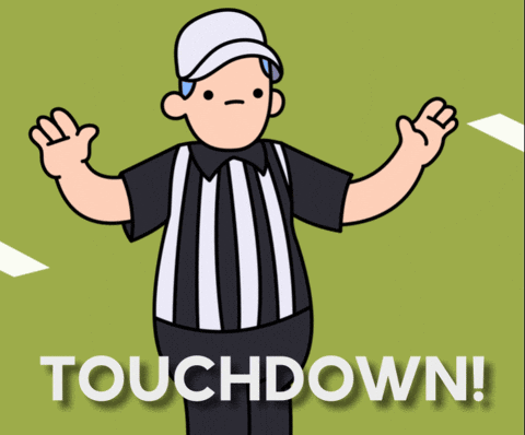 a cartoon of a referee with the words touchdown on the bottom