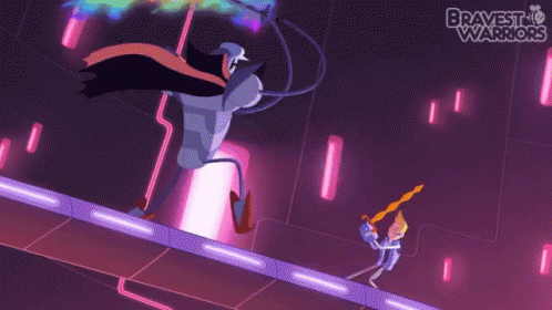 a cartoon of a robot fighting another robot with the words bravest warriors on the bottom right