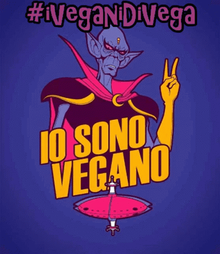 A Cartoon Of A Robot With Horns And The Words #Veganidivega Above It GIF