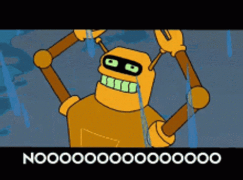 A Cartoon Of A Robot With The Word No On The Bottom Right GIF