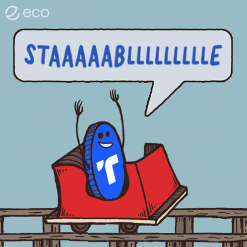 a cartoon of a roller coaster with a speech bubble that says staaaaabllllllle