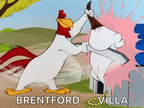 A Cartoon Of A Rooster Holding A Brush With The Words Brentford Villa On The Bottom GIF