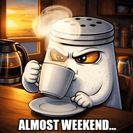 A Cartoon Of A Salt Shaker Drinking A Cup Of Coffee GIF