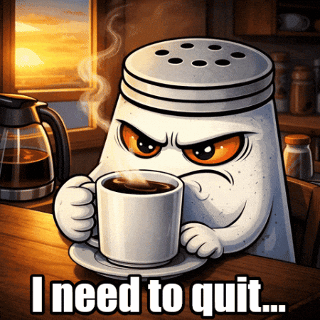 A Cartoon Of A Salt Shaker Holding A Cup Of Coffee GIF