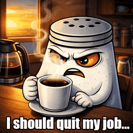 A Cartoon Of A Salt Shaker Holding A Cup Of Coffee GIF