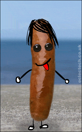 A Cartoon Of A Sausage With Arms And Legs And A Tongue Sticking Out GIF