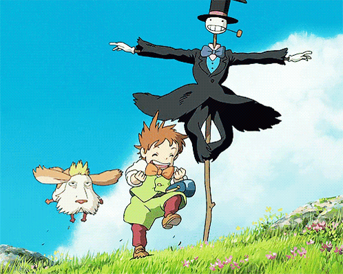 Scarecrow Holding Boy And Rabbit GIF